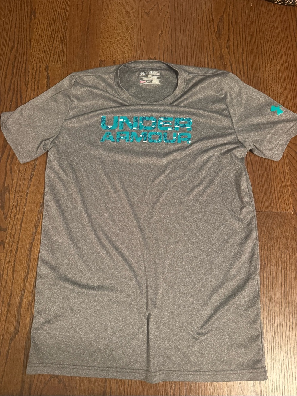 Under Armour Kid’s Gray Performance Tee with Teal Logo